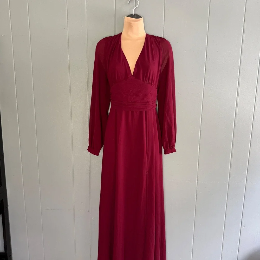 Lulus | Dresses | Lulus Wine Burgundy Deep V Open Back Blouson Maxi Gown  Formal Wedding Guest Xl | Poshmark
